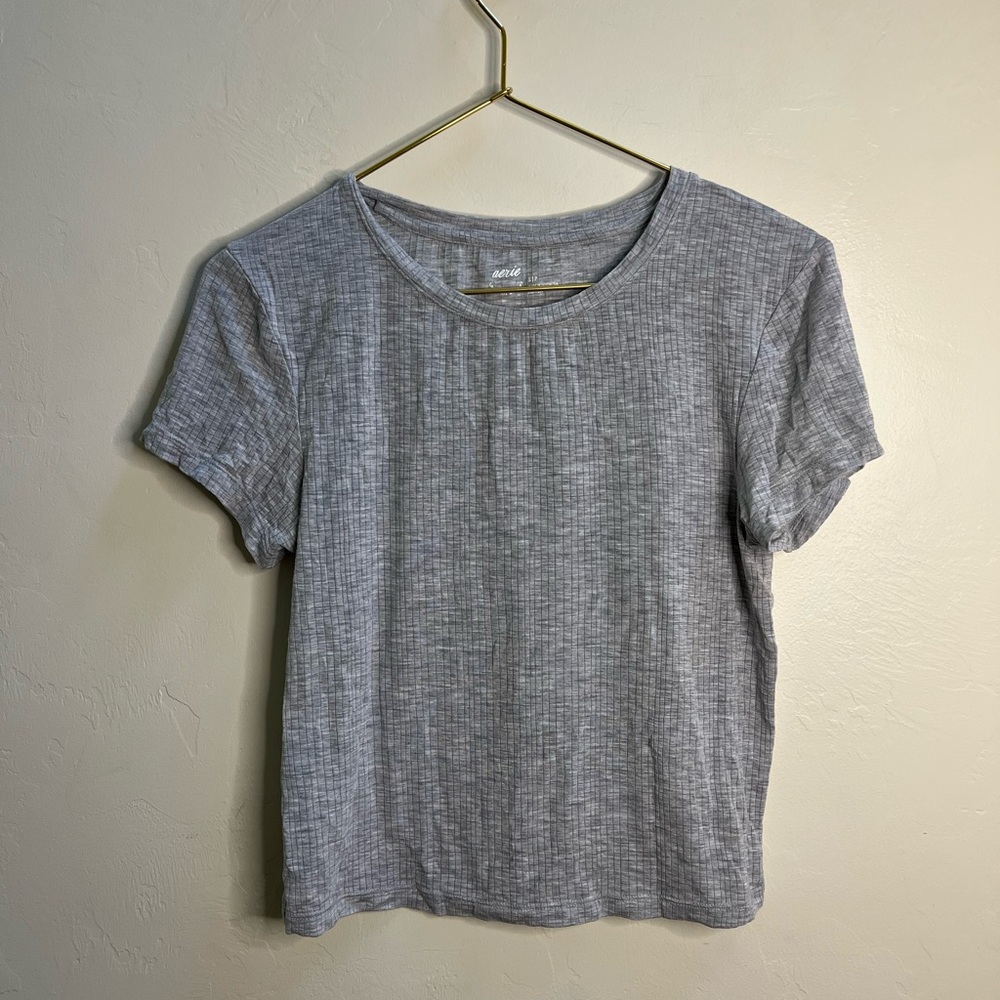 aerie Gray Ribbed Short Sleeve Crew‎ Tee
